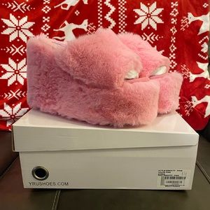 Pink Gravity Faux Fur Sandals